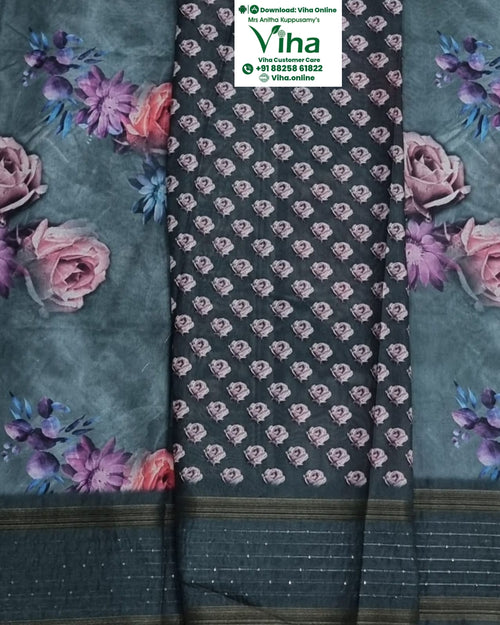 Fancy Cotton Silk Saree with floral pattern