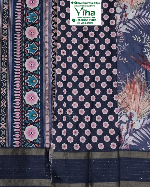 Fancy Cotton Silk Saree with Blouse, striped border and floral pattern