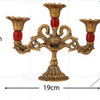 Candle Stand Antique, a gold-toned, antique-finish three-candle holder with three red beads and dimension annotations