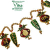 Leaf Kalash Thoran, gold-toned beaded garland with four leaf pendants and four pot pendants featuring red, green enamel and embossed figures
