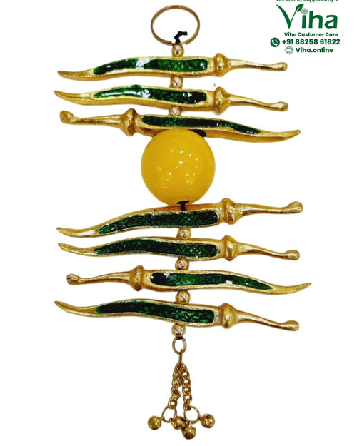 Lemon Green Chilli Drushti Hanger with chili shapes and dangling chain