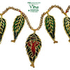 Leaf Ganesha Thoran, gold-toned beaded hanging with four green leaves and one large leaf pendant featuring a red elephant head motif and black detailing