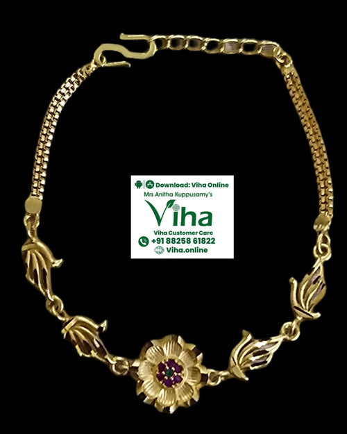 Impon Bracelet, flexible chain with decorative leaf motifs and a central floral pendant