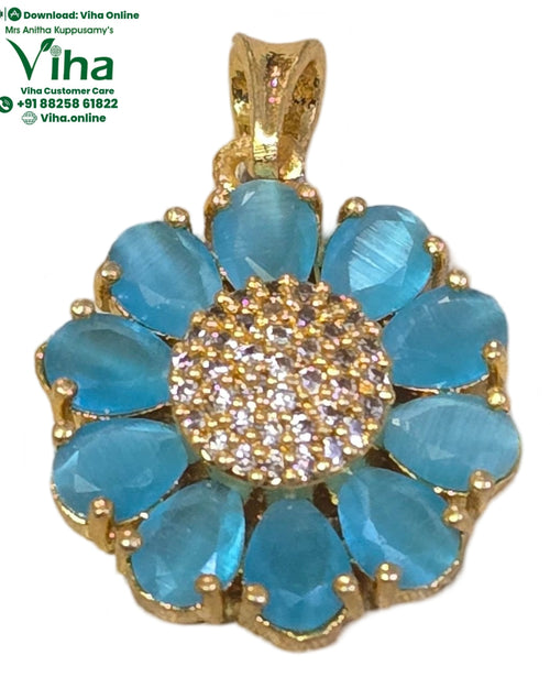 Impon Pendant - Sky Blue Stone, central cluster of small white stones