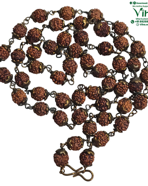 Rudraksh Mala - Wearable With Brass Cappings & Wiring, looped strand