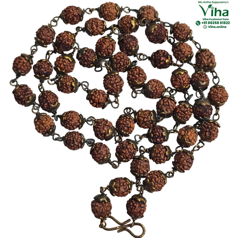 Rudraksh Mala - Wearable With Brass Cappings & Wiring, looped strand