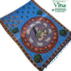 Soft Cotton Saree with Blouse in blue, printed with a central medallion of a woman among cows and a peacock border