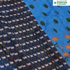 Soft Cotton Saree with Blouse, a dark blue patterned fabric section beside a light blue fabric with green oval shapes and orange flowers
