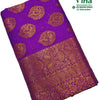 Banaras Semi Silk Saree, a folded purple fabric with gold-toned paisley and floral patterns