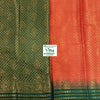 Soft Silk Saree with Blouse & with Grand Pallu, two folded patterned textiles, one green and one orange, each with a gold-toned border at the bottom