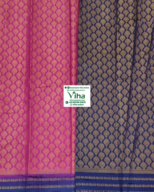 Soft Silk Saree with Blouse and Grand Pallu, pink and blue diamond pattern