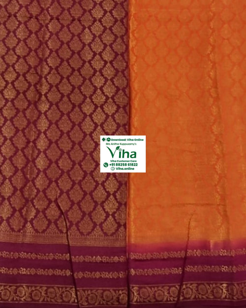 Soft Silk Saree with Blouse and Grand Pallu, maroon and orange diamond pattern