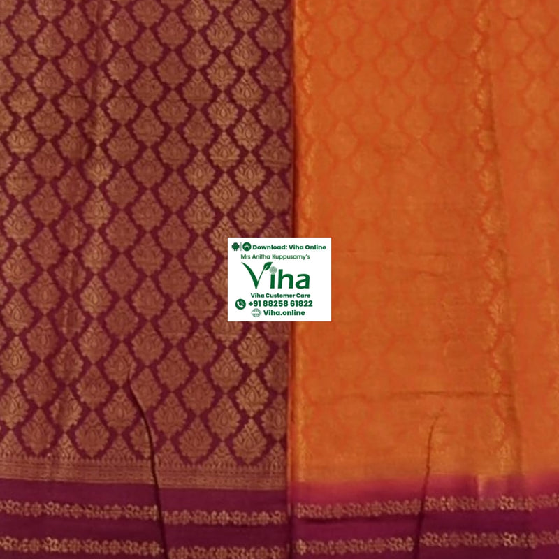 Soft Silk Saree with Blouse and Grand Pallu, maroon and orange diamond pattern