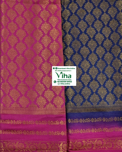 Soft Silk Saree with Blouse and Grand Pallu, magenta and blue woven patterns