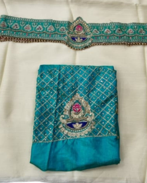 Chiffon Saree With Designer Blouse & Belt with intricate embroidery and beading