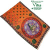 Soft Cotton Saree with Blouse & Pallu, orange, floral print and circular medallion with human figure