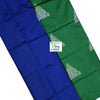 Soft Silk Saree with Blouse & Pallu, a green and a blue folded textile featuring silver-toned floral motifs pattern across the green section