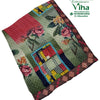 Georgette Saree with Blouse, a folded fabric with floral print, geometric blocks, and a patterned border