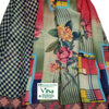 Georgette Saree with Blouse, multicoloured folded fabric with checkered pattern and floral print