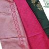 Cotton Silk Saree With Blouse & With Pallu, folded pink and dark green fabrics with white-patterned borders