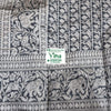 Cotton Silk Saree With Blouse & With Pallu, a black and grey fabric with elephant and foliage patterns in geometric grids