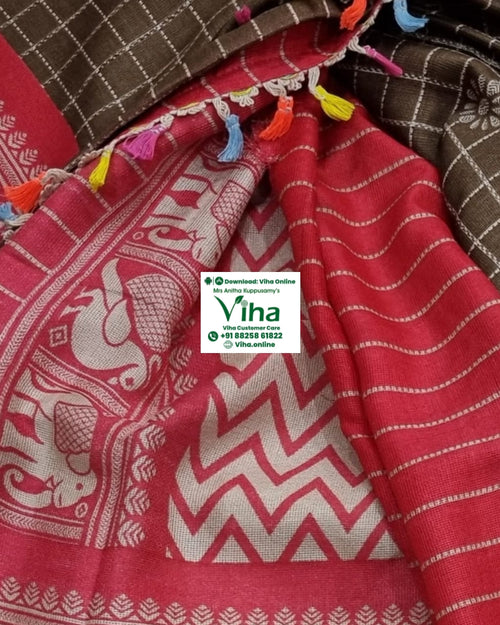 Jute Cotton Silk Saree with Blouse, woven elephant motif
