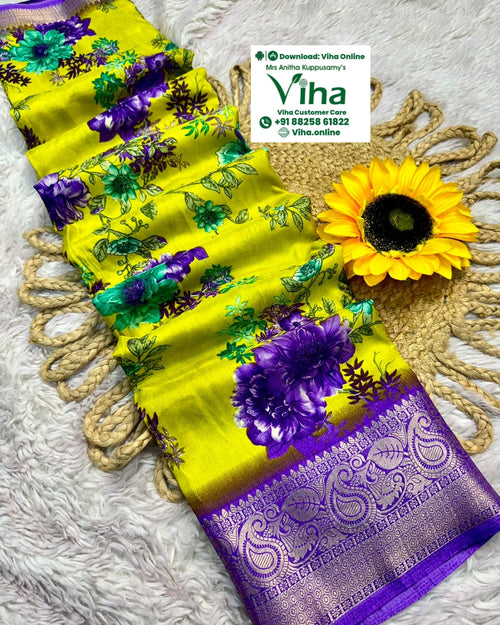 Mangalagiri Dola Silk Saree, floral print and contrast pallu