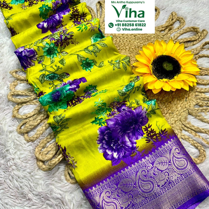 Mangalagiri Dola Silk Saree, floral print and contrast pallu