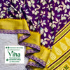 Premium Quality Dola Silk with Sequence Border with Contrast Pallu & Blouse, purple and yellow with leaf pattern print