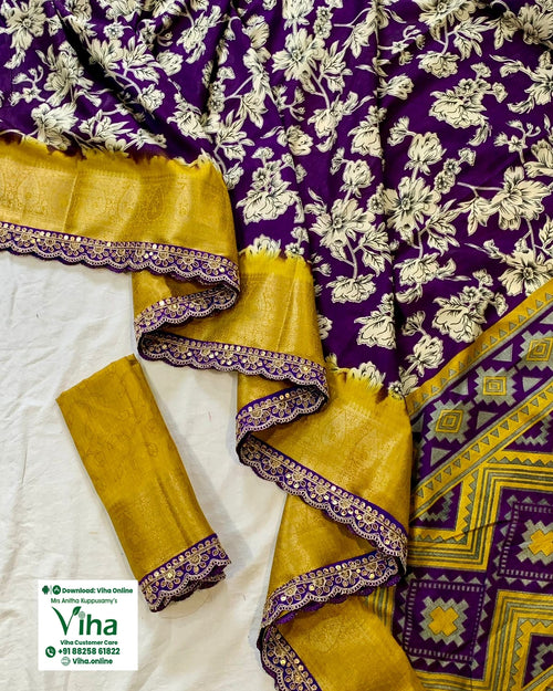 Dola Silk Saree with Sequence Border in purple, yellow and cream