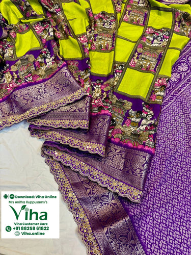 Premium Quality Dola Silk with Sequence Border with Contrast Pallu & Blouse