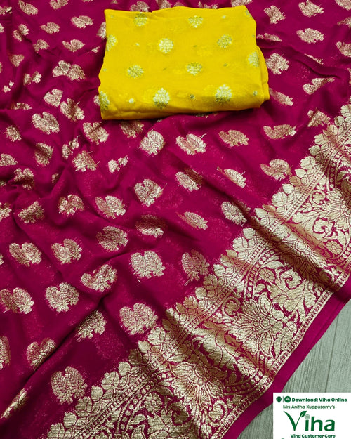 Georgette Saree with Contrast Georgette Blouse, floral patterns and wide border