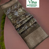 Cotton Silk Saree with Blouse, botanical leaf print pattern and geometric border