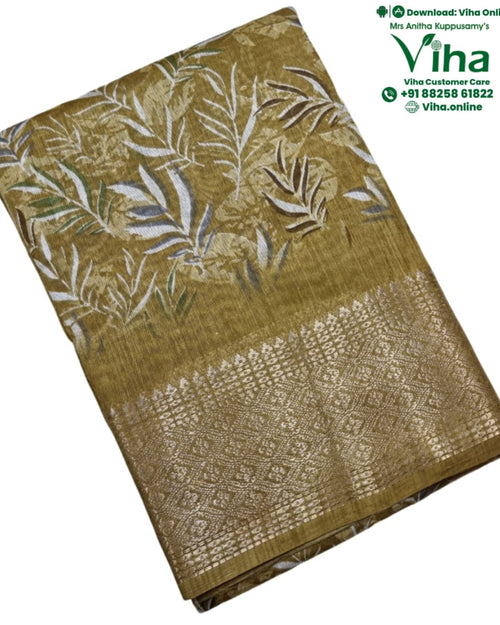 Cotton Silk Saree with Blouse, leaf pattern print and border