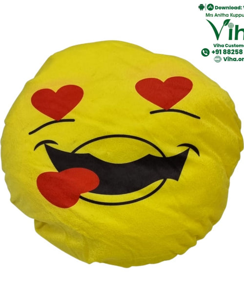 Smiley Soft Baby Pillow, yellow plush cushion with a heart-eyes emoji face