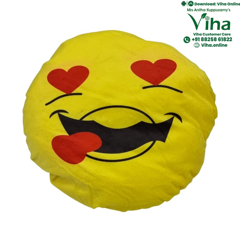 Smiley Soft Baby Pillow, yellow plush cushion with a heart-eyes emoji face