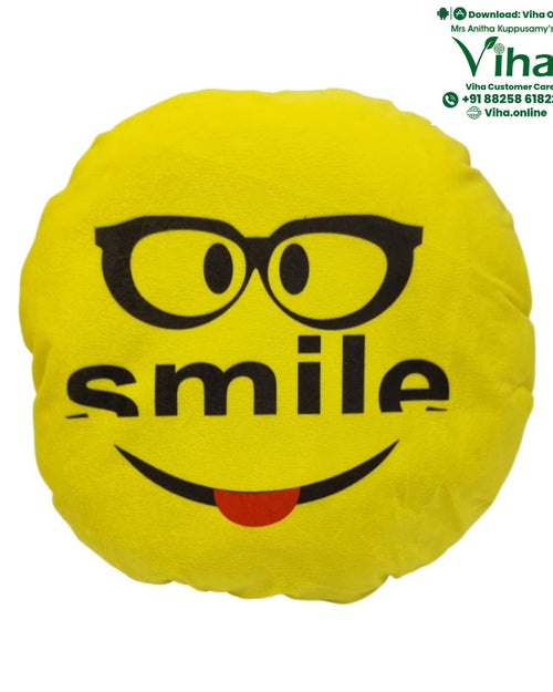 Smiley Soft Baby Pillow with a printed face graphic and black glasses