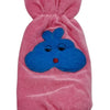 Baby Feeding Bottle Cover Stretchable in pink with a blue bunny face appliqué