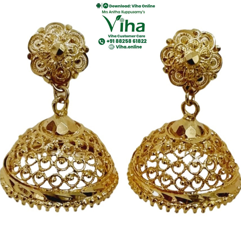 Impon Jhumka with flower stud and filigree bell