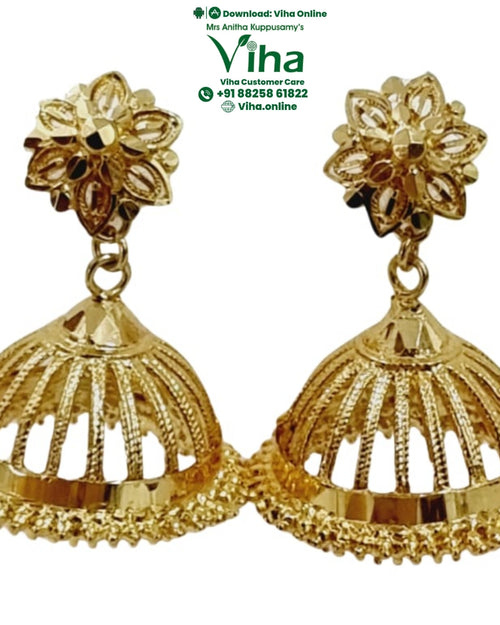 Impon Jhumka with floral stud and ribbed bell