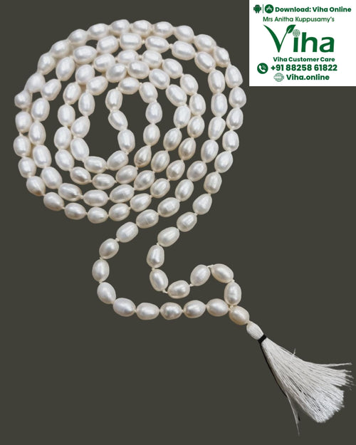 Real Pearl Mala - 108+1 Beads, coiled necklace with tassel