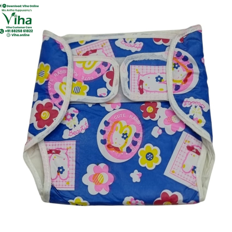 Water Proof Walcro Diaper with a blue pattern and central oval pad