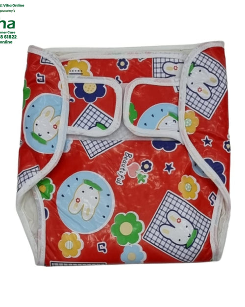 Water Proof Walcro Diaper with a red fabric and cartoon graphics