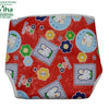 Water Proof Walcro Diaper with Cotton Pad, a red waterproof fabric garment featuring a shiny finish, white binding, and colorful rabbit patterns