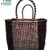 Wire Koodai, a woven tote bag with a dark brown and white checkered pattern, featuring two matching braided handles and two silver-toned studs