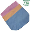 Baby Langott Pure Cotton, three folded fabric sheets in pink, tan, and blue display woven textures diagonally overlapped