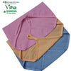 Baby Langott Pure Cotton, three folded fabric pouches in pink, yellow, and blue, each featuring a strap and stitched seams