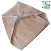 Baby Langott Pure Cotton, folded peach-colored fabric with white trim and a tied white ribbon bow on the front