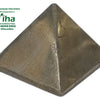 Pyrite Pyramid, a metallic-grey pyramid-shaped object with a textured, uneven surface finish and four triangular faces meeting at a central top apex