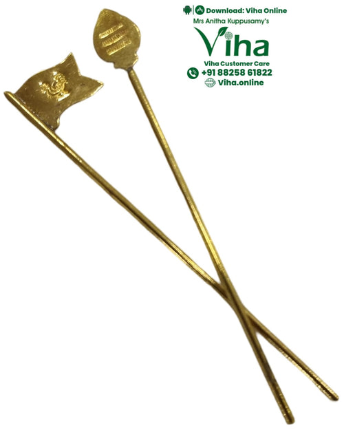 Undiyal Kanikkai Seval Kodi, Vel, brass implements with small flag-like banner at the top of each rod